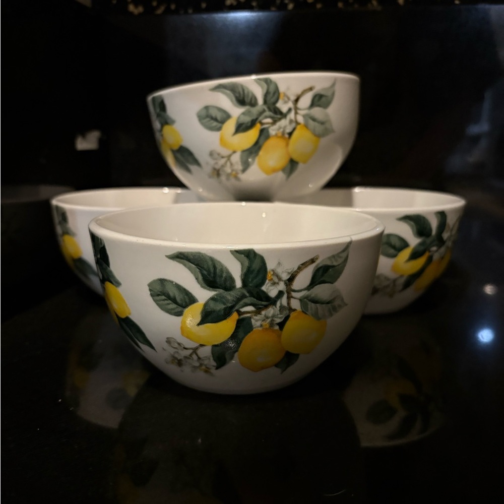 Royal Norfolk White and Yellow Lemon Ceramic Bowls - Set of 4 - Picture 7 of 7